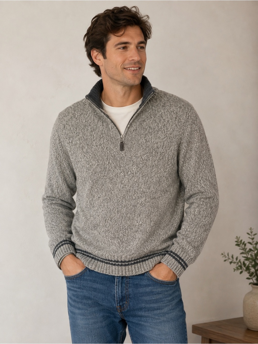 Gianetti Men's Heather Gray Quarter-Zip Sweater